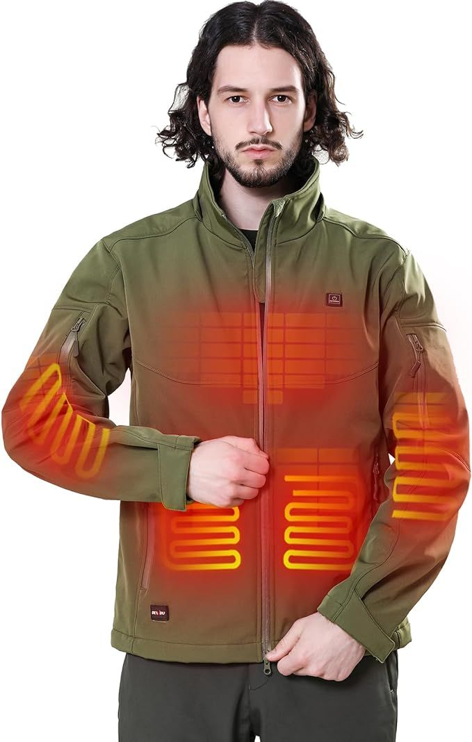 DEWBU Soft Shell Heated Jacket for Men with 12V Battery Pack and Detachable Hood Outdoor Electric... | Amazon (US)