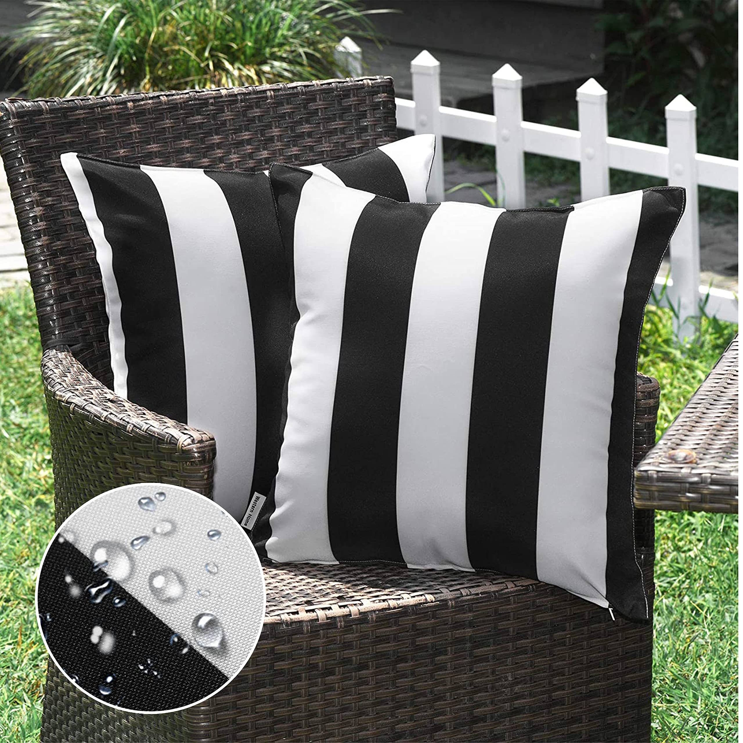 WESTERN HOME WH Pack of 2 Decorative Outdoor Waterproof Striped Throw Pillow Covers Polyester Gar... | Amazon (US)