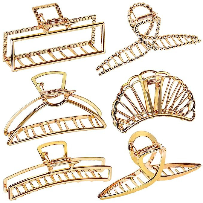 6 Pcs Large Gold Hair Clips for Women, Big Gold Claw Clips for Thick Hair, Strong Hold Metal Hair... | Amazon (US)