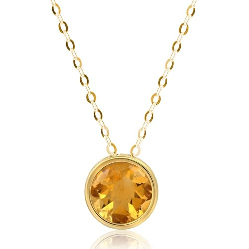 MAX + STONE 14k Yellow Gold Round Pendant Necklace for Women with 7 mm Yellow Citrine November Birthstone on 18 Inch Cable Chain Spring Ring Clasp bezel | Amazon (US)