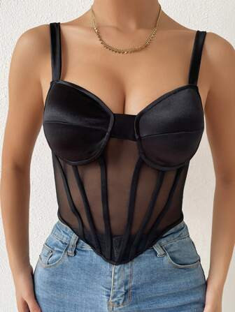 Contrast Mesh Bustier Shapewear Top | SHEIN