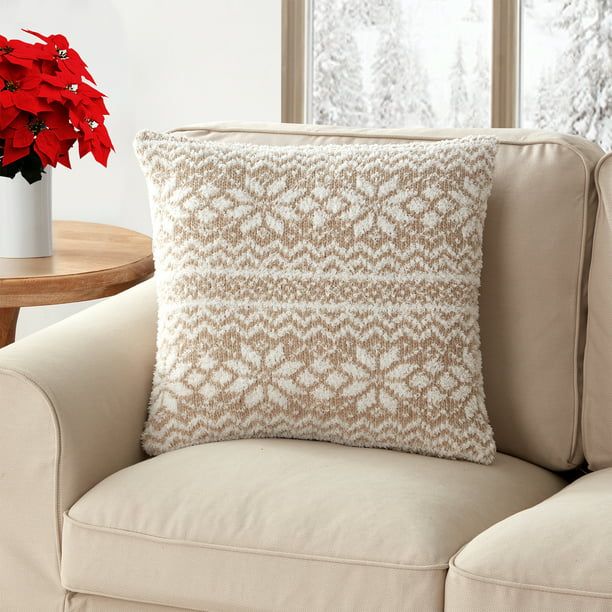 My Texas House Aspen 20" x 20" Farmhouse Taupe Snowflake Chenille Square Decorative Pillow Cover ... | Walmart (US)