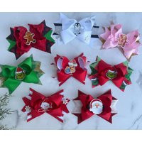 Christmas Santa Hair Bow, Holiday Clip For Girls Festive Xmas Bow, Choose Your Design | Etsy (US)