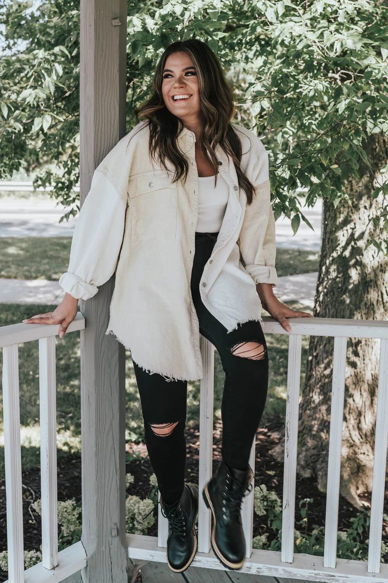 Take The Chill Off Beige Two Toned Corduroy Shacket | Apricot Lane Boutique
