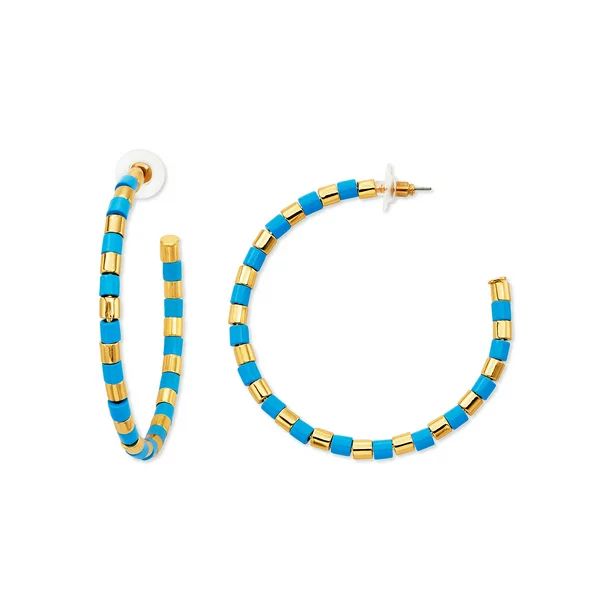 Scoop 14K Gold Flash-Plated Light Blue Enamel Hoop Earrings | Walmart (US)