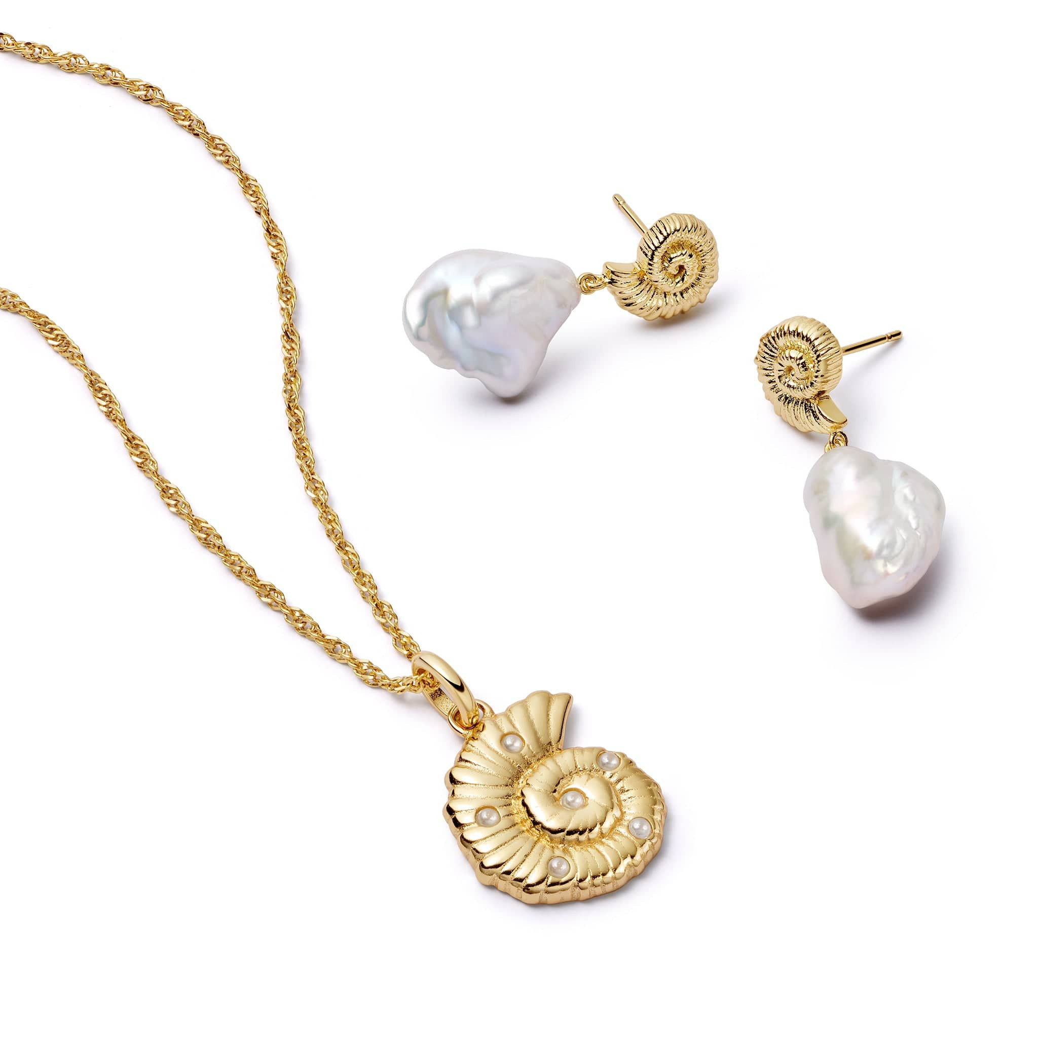 Pearl And Shells Layering Set 18ct Gold Plate | Daisy London Jewellery