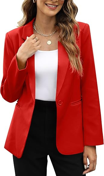 Sucolan Womens Casual Blazer Notched Lapel Work Office Blazer Jackets Slim Fit Open Front Suit Ja... | Amazon (US)