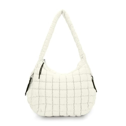 Puffer Tote Bag for Women Large Quilted Puffy Tote Bags Quilted Crossbody Bag Soft Puff Shoulder Bags Padding Hobo Bag（White） | Amazon (US)