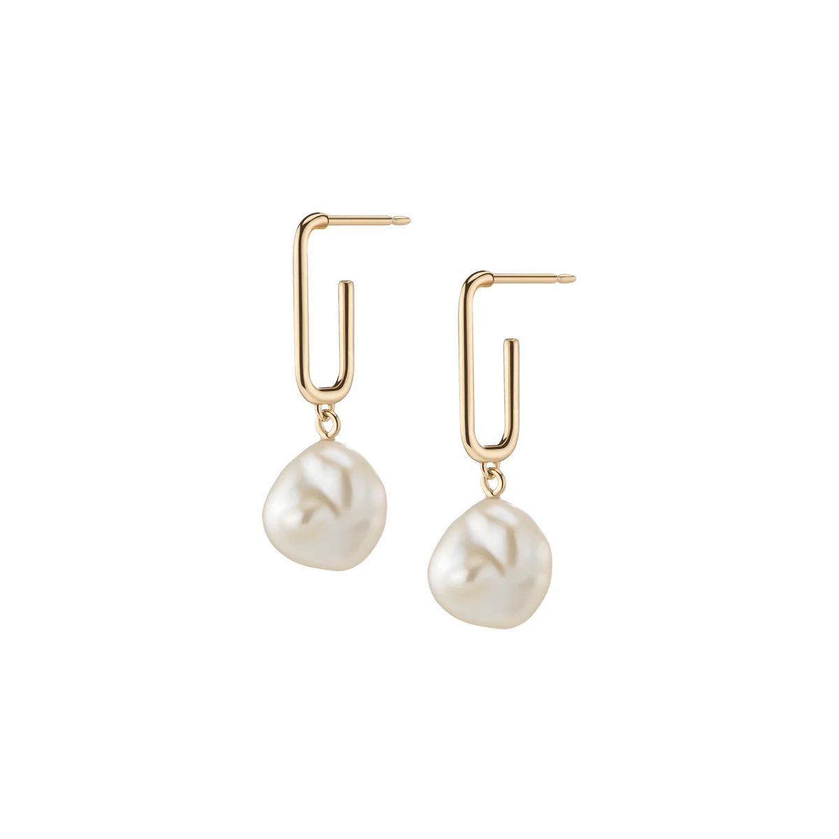 Organic Pearl Drop Rectangle Hoop Earrings | AUrate New York