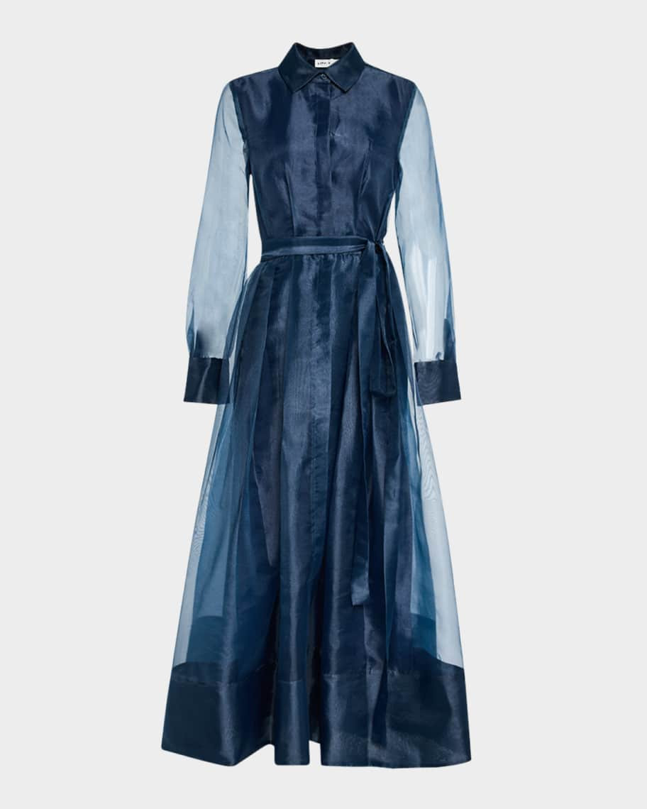 Montgomery Pleated Organza Maxi Shirtdress | Neiman Marcus