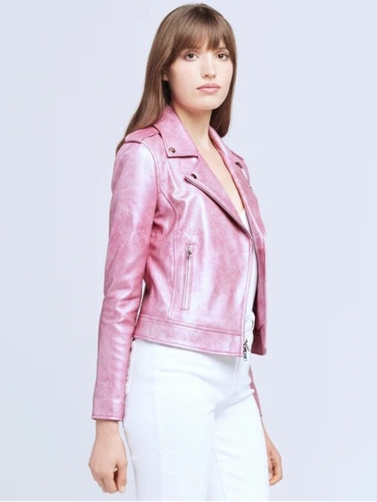 L'AGENCE Rose Violet Metallic Pink Leather Moto Lambskin Biker Jacket S | Poshmark