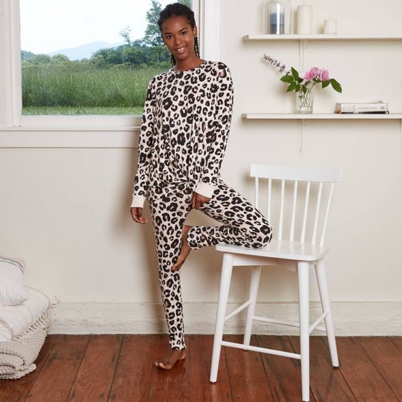 Women's Animal Print Cozy Long Sleeve Top and Leggings Pajama Set - Stars Above™ Oatmeal | Target