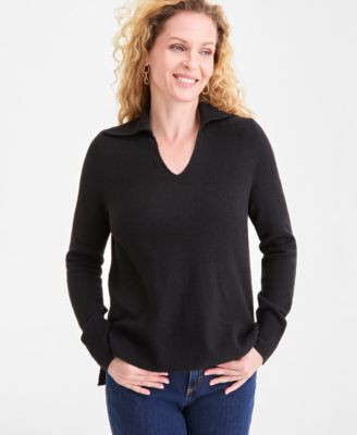 Style & Co Women's Luxsoft Johnny-Collar Sweater, Macy's Exclusive - Deep Black | Macy's