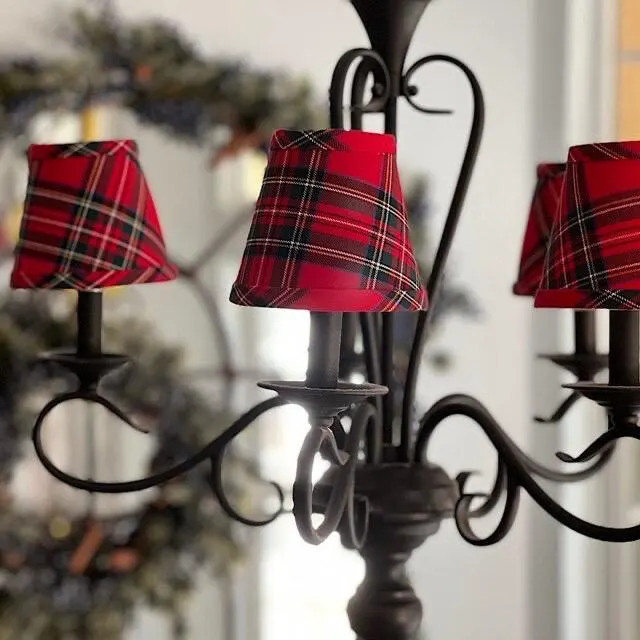 Red tartan chandelier lampshade plaid shade tartan chandelier shades | Etsy (Global)