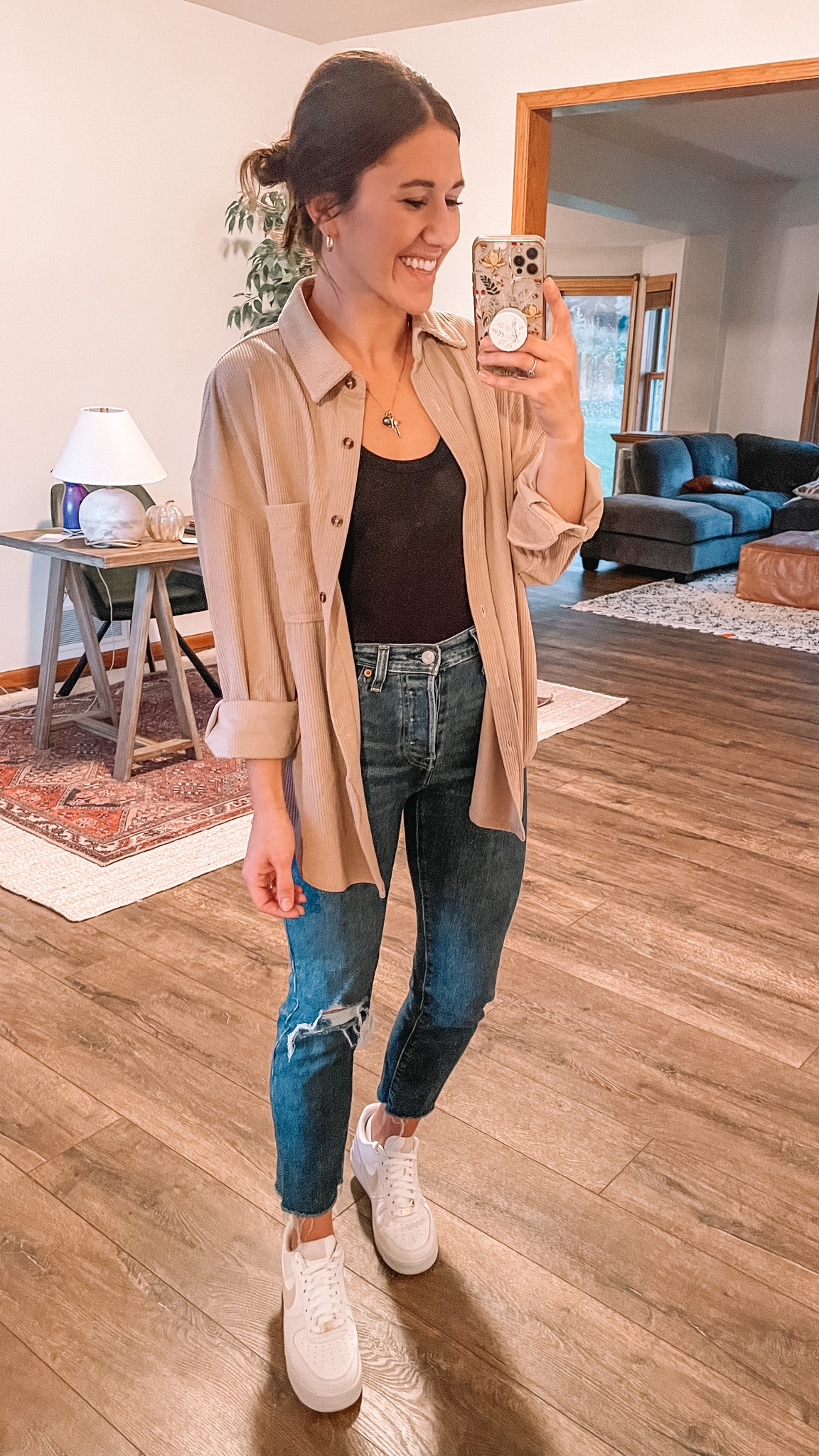 Amazon fashion corduroy shirt, small

Target style bodysuit
Levi jeans, 26
Nike sneakers
White sneakers

Amazon finds 
Sneakers
Fall outfits 
Fall outfit 
Casual outfit 
Target finds 
Shacket
Long sleeve shirt 
Fall top

#LTKSeasonal #LTKunder50 #LTKstyletip