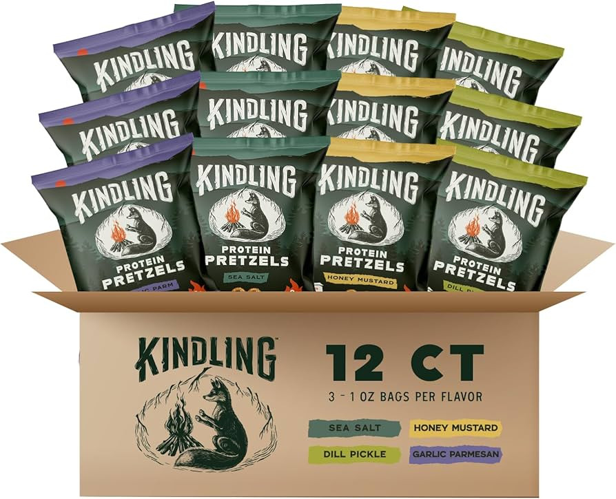 Kindling Protein Pretzels Variety Pack - Sea Salt (3), Dill Pickle (3), Honey Mustard (3), Garlic... | Amazon (US)