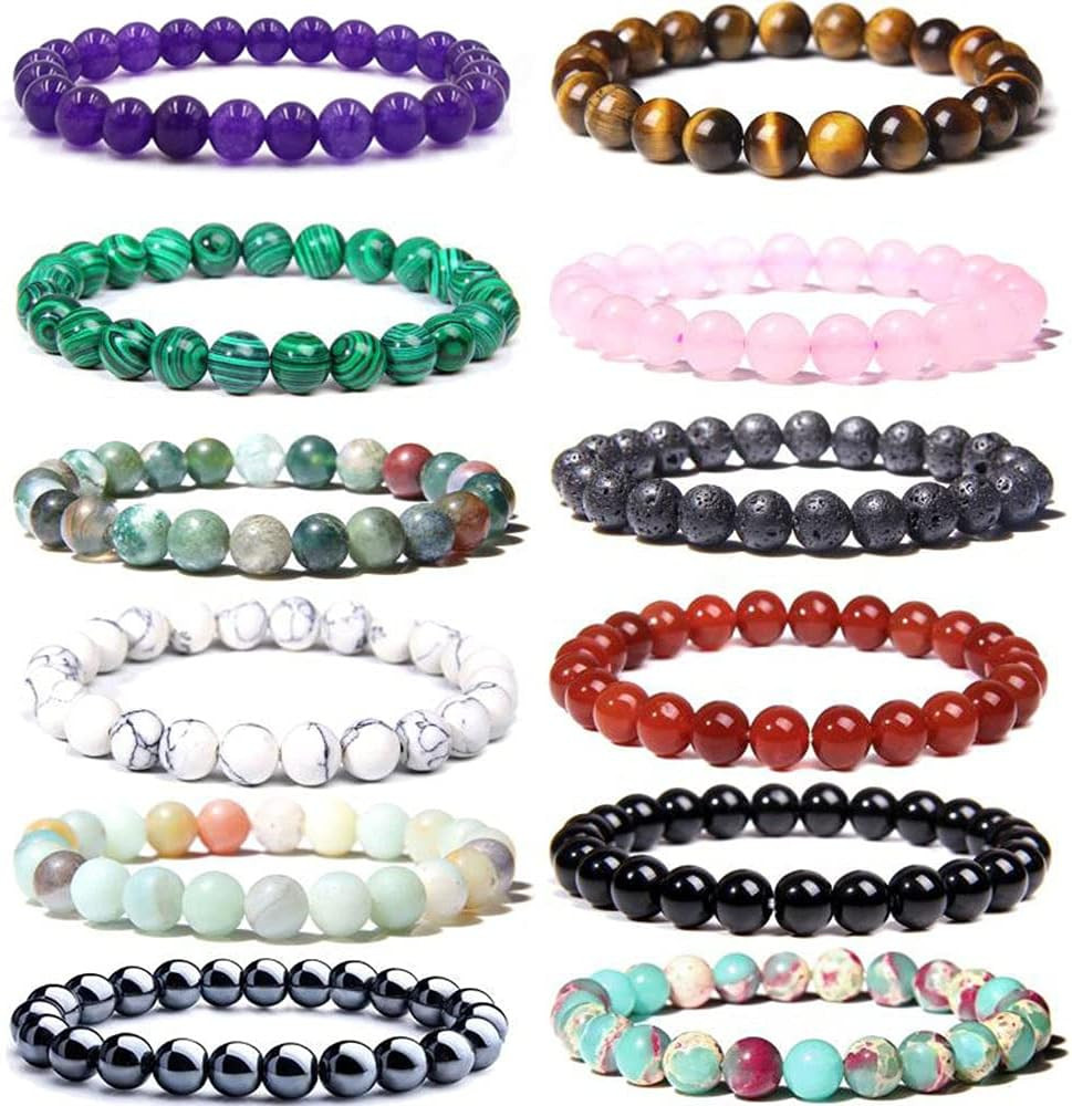 CASDAN 12PCS 8mm Gorgeous Semi-Precious Gemstones Round Beads Energy Power Crystal Reiki Healing ... | Amazon (US)