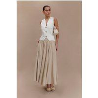 Clarence Linen A-Line Maxi Skirt - Natural I MESHKI I Size XXS | MESHKI US