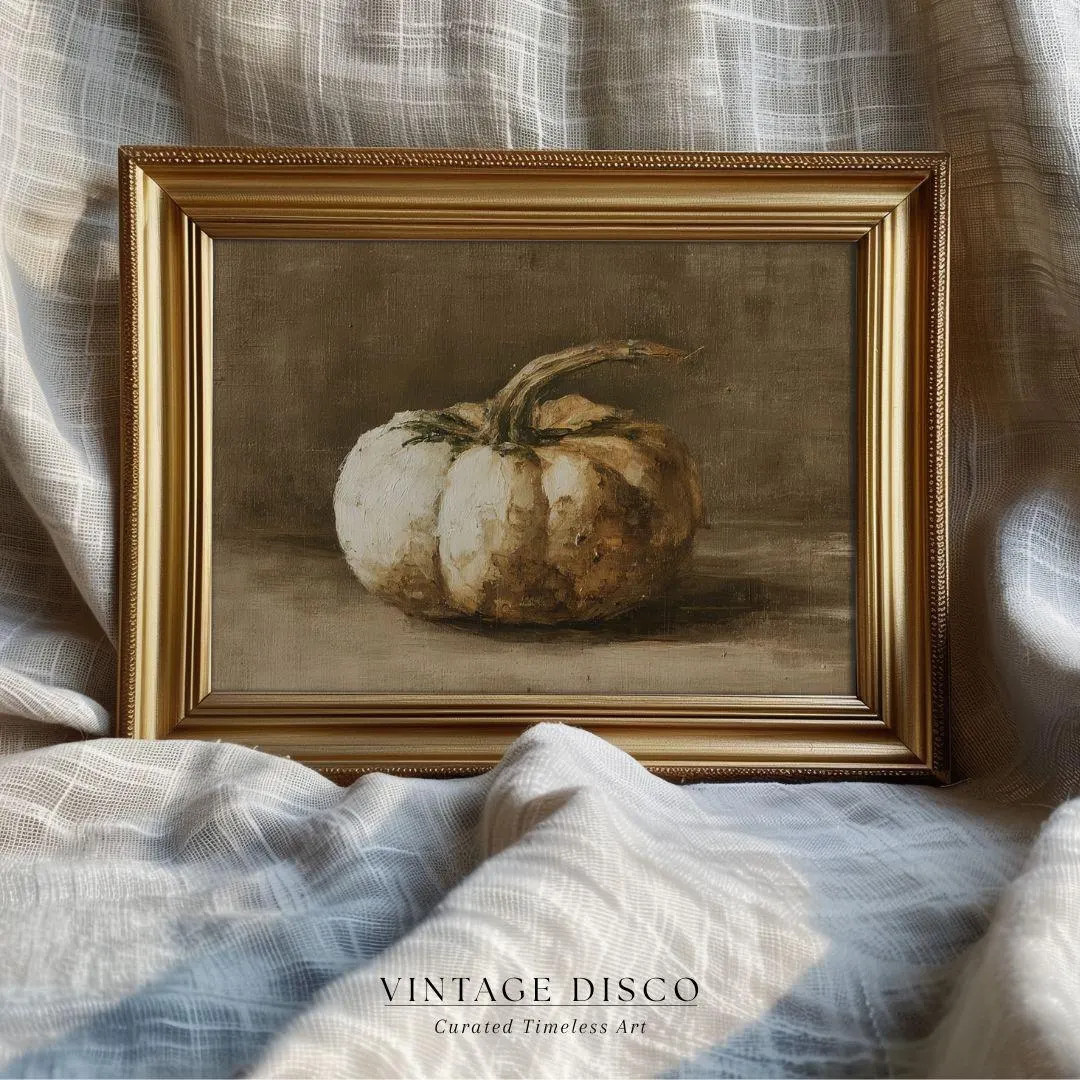 Neutral Vintage Pumpkin Still Life Print - Rustic Autumn Harvest Painting, Cottagecore Fall Farmh... | Etsy (US)