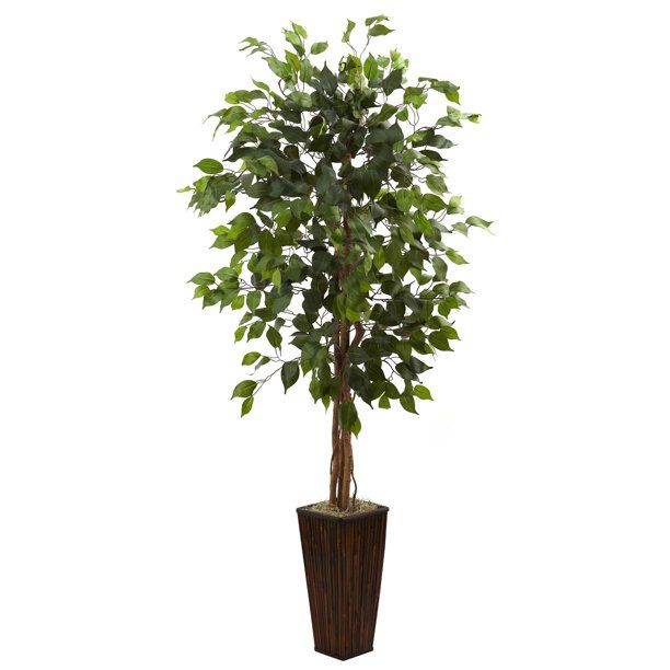 Nearly Natural 5.5ft. Ficus Tree with Bamboo Planter, Green - Walmart.com | Walmart (US)