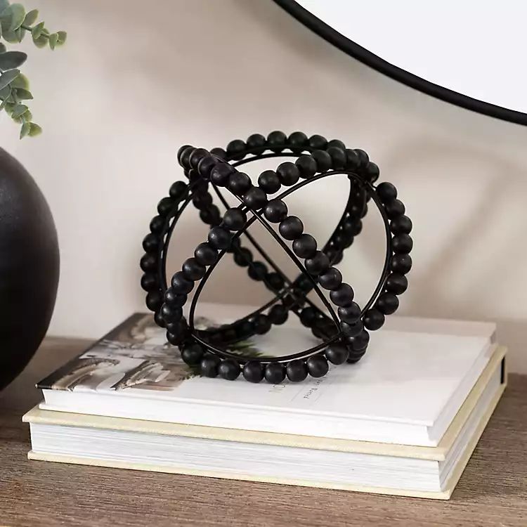 New! Black Beaded Wood and Metal Sphere, 7 in. | Kirkland's Home