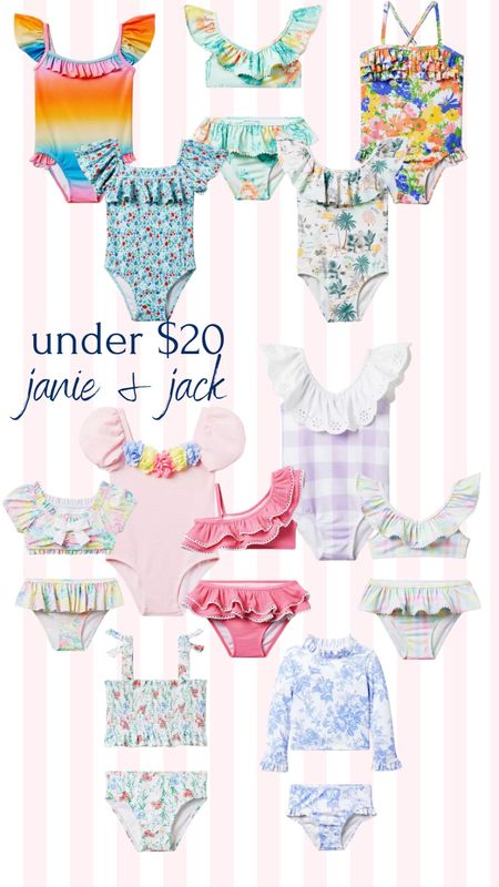 Girls swimsuits sizes 6months to 12Y 
All under $20 from Janie & Jack 

#LTKSaleAlert #LTKKids #LTKBaby