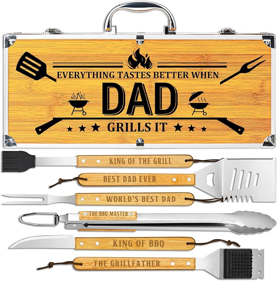 Fathers Day Dad Gifts from Daughter Son, Grilling Gift Heavy Duty Wooden BBQ Grilling Accessories... | Amazon (US)