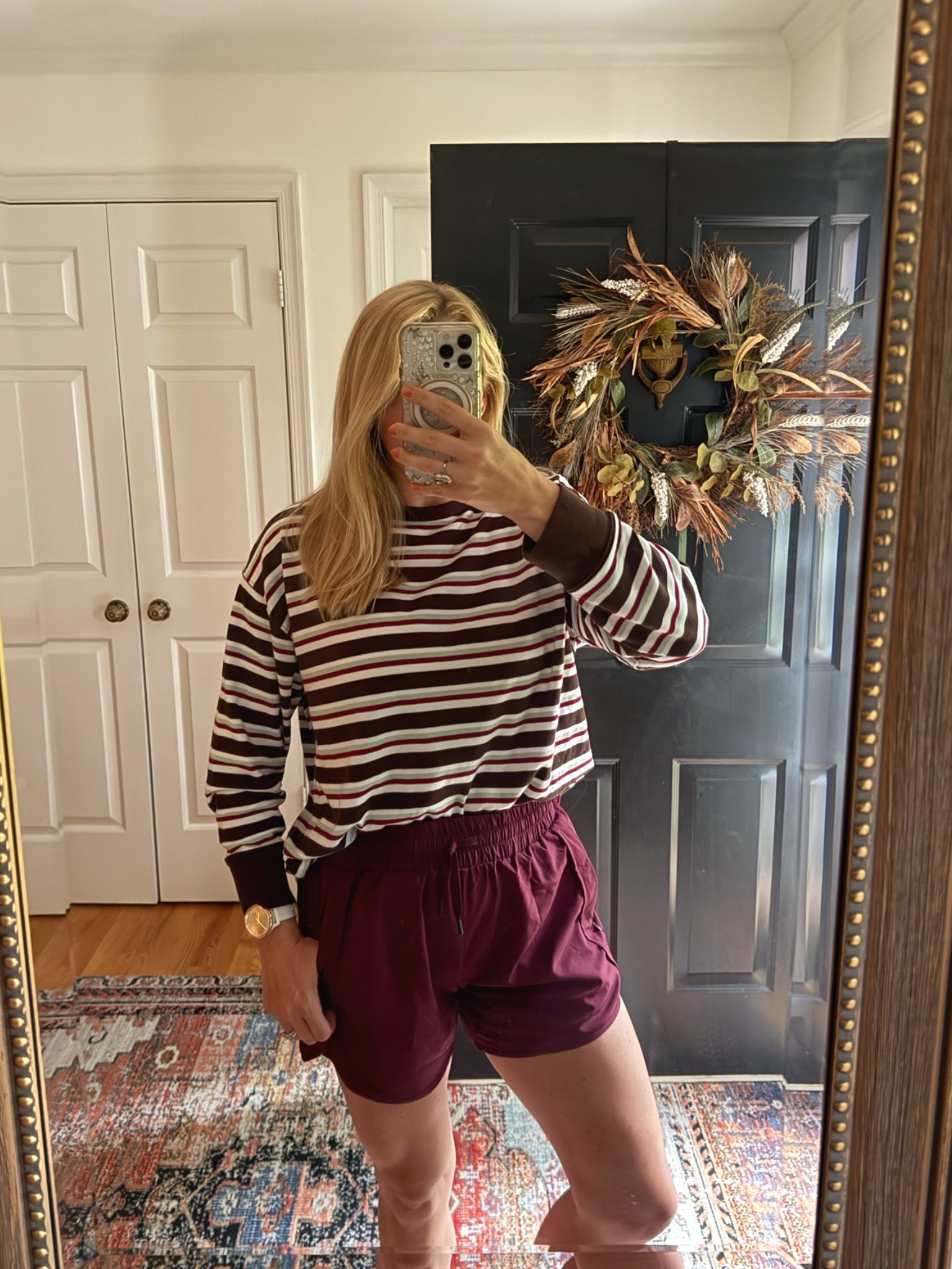 Weekend fall outfit idea

Brown and maroon striped tee under $20
Maroon athletic shorts with zipper pocket
 - got my normal size in both

#LTKootd #LTKmomlife