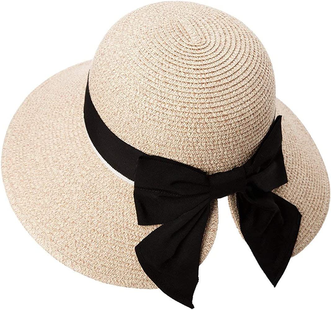 Comhats Womens Floppy Summer Sun Beach Straw Hat UPF50 Foldable Wide Brim 55-60cm | Amazon (US)