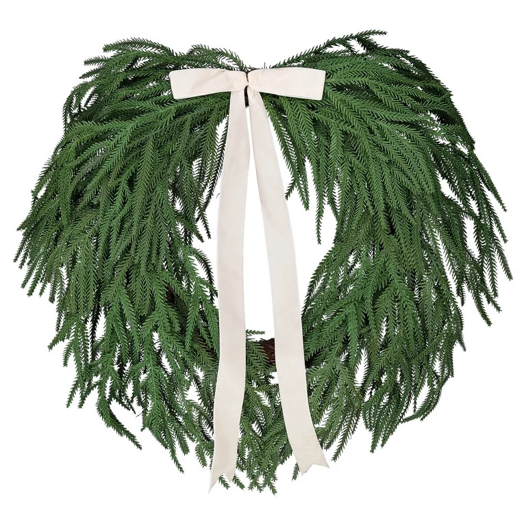 My Texas House Natural Feel Norfolk Artificial Christmas Wreath with Bow, Green, 22" | Walmart (US)