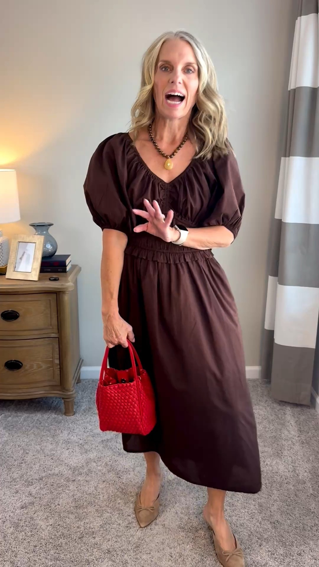 Wearing XS in this chocolate brown dress. Brown is trending and I love it with red, hot pink and yellow.

#LTKdayinmylife #LTKOver40 #LTKSaleAlert