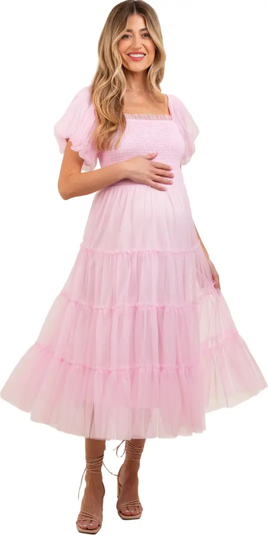 Smocked Tiered Tulle Midi Dress | Nordstrom