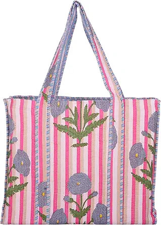 KLAVATE Women Handblock Lightweight Reversible Travel Bag Purse Cotton Shoulder Tote Bag For Shop... | Amazon (US)