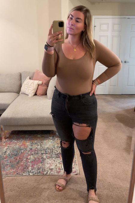 Found a bodysuit similar to Skims on Amazon and it’s soo good! 🔥 Super soft and sucks you in. Really comfortable and stretchy and not sheer either. Wearing a medium in the color latte for reference. My Loopy code is ‘ashleymorganstyle’ for $$ off #amazonfinds #bodysuit #fallfashion #fallstyle #falloutfit #staplepiece #curvystyle #midsizestyle

#LTKfindsunder50 #LTKmidsize