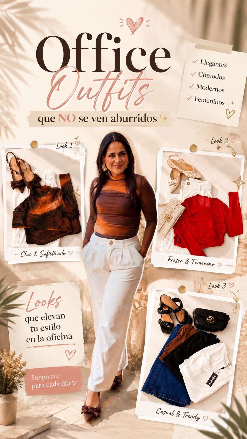POV: quieres verte elegante en la oficina… pero sin sentirte aburrida con los mismos outfits de siempre 💼✨🤍

Últimamente estoy amando combinar básicos con piezas que elevan todo el look 👠
Un top lindo, accesorios neutros, denim clásico o un pop de color… y automáticamente el outfit se siente más chic ✨

Estos outfits son perfectos para:
☕ días de oficina
🏡 mostrar propiedades
📸 crear contenido
🤍 reuniones o lunch dates después del trabajo

¿Cuál usarías primero? 👀
1, 2 o 3 ✨

#OfficeOutfits #WorkWearInspo #FashionCreator #OfficeStyle #OutfitIdeas #NeutralStyle #WomenFashion #CasualChic #EverydayOutfits #OfficeFashion #ContentCreatorStyle