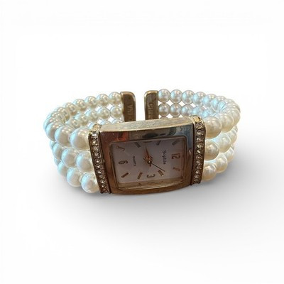 Sophie Pearl Stretch Band Watch Rhinestone Gold Tone Quartz Dress Wat | eBay US