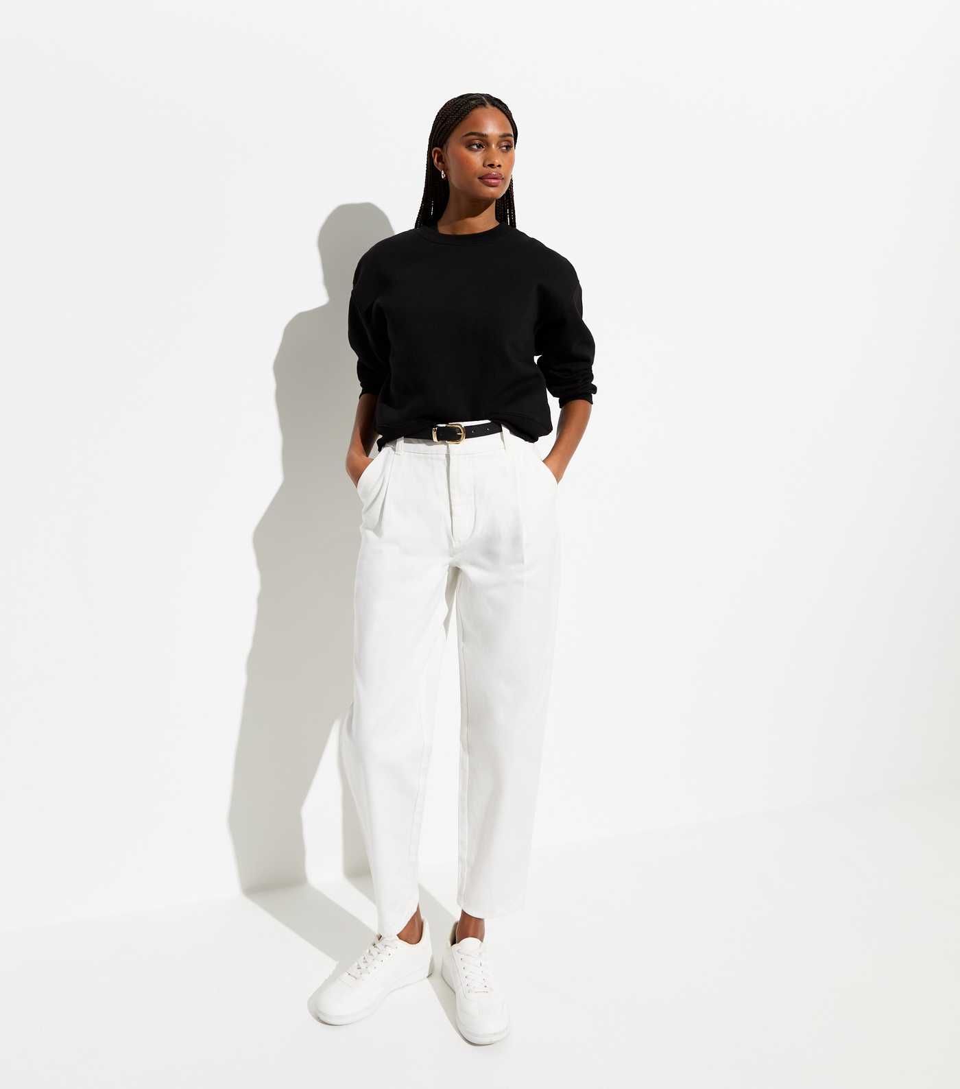 Off White High Waist Tapered Cotton Trousers | New Look | New Look (UK)