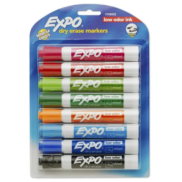 Expo Low Odor Dry Erase Markers, Chisel Tip, Assorted Colors, 8 Count - Walmart.com | Walmart (US)