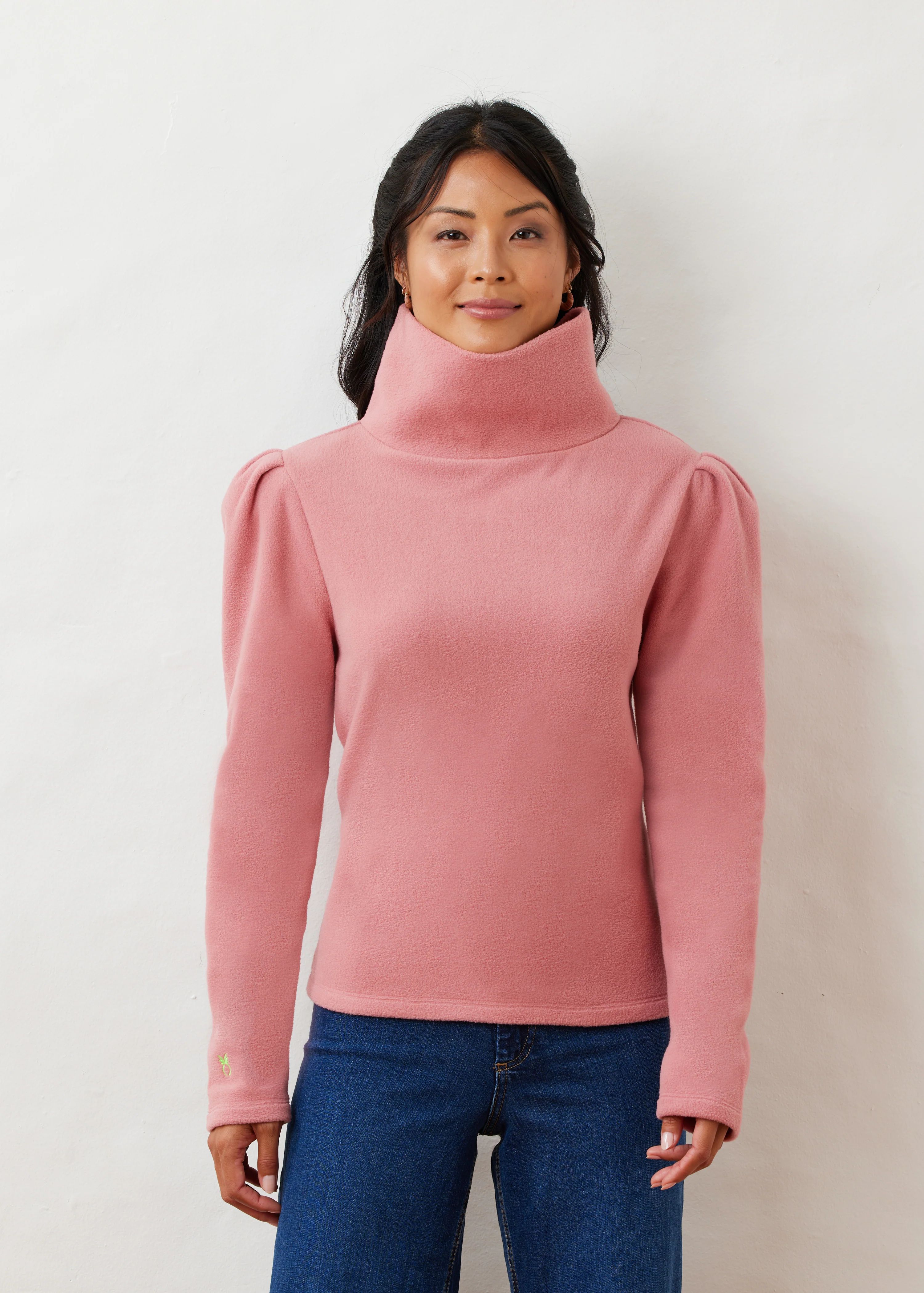 Palmer Puff Sleeve Turtleneck in Vello Fleece (Dusty Rose) | Dudley Stephens