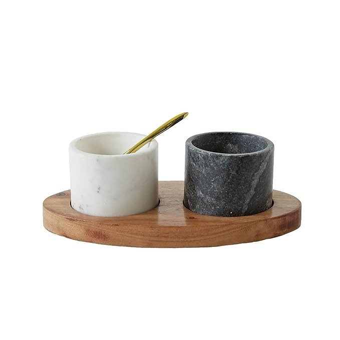 Creative Co-Op 2 Marble Bowls on Mango Wood Base with Salt Spoon | Amazon (US)