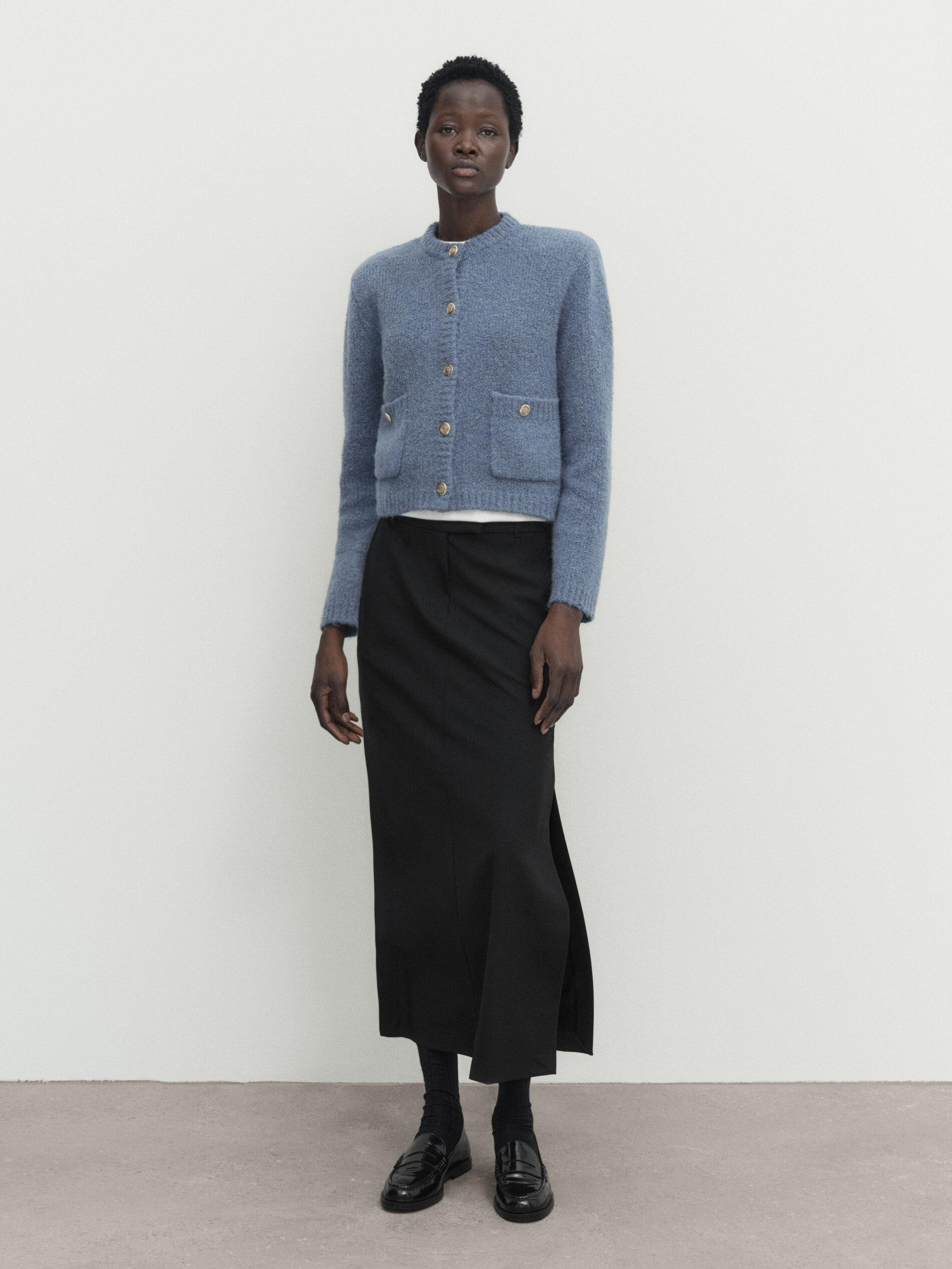 Mini bouclé knit cardigan with pockets | Massimo Dutti US