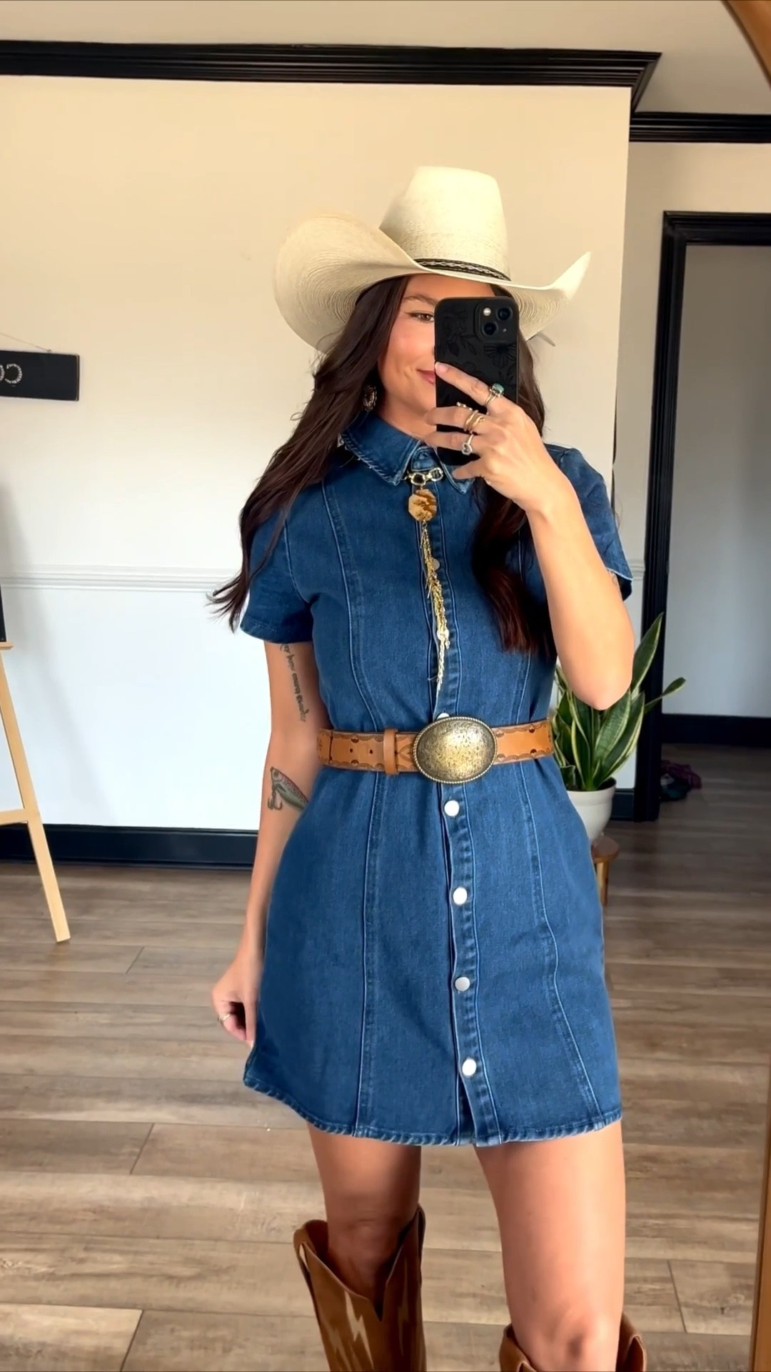 Mini dress, good length for us petite girls!! Code LORIG30 Wearing xs. Would make a great rodeo outfit 💙 necklace is old but from Highway Hippie (LORI10 for 10% off their website)

#LTKootd #LTKSeasonal #LTKgrwm