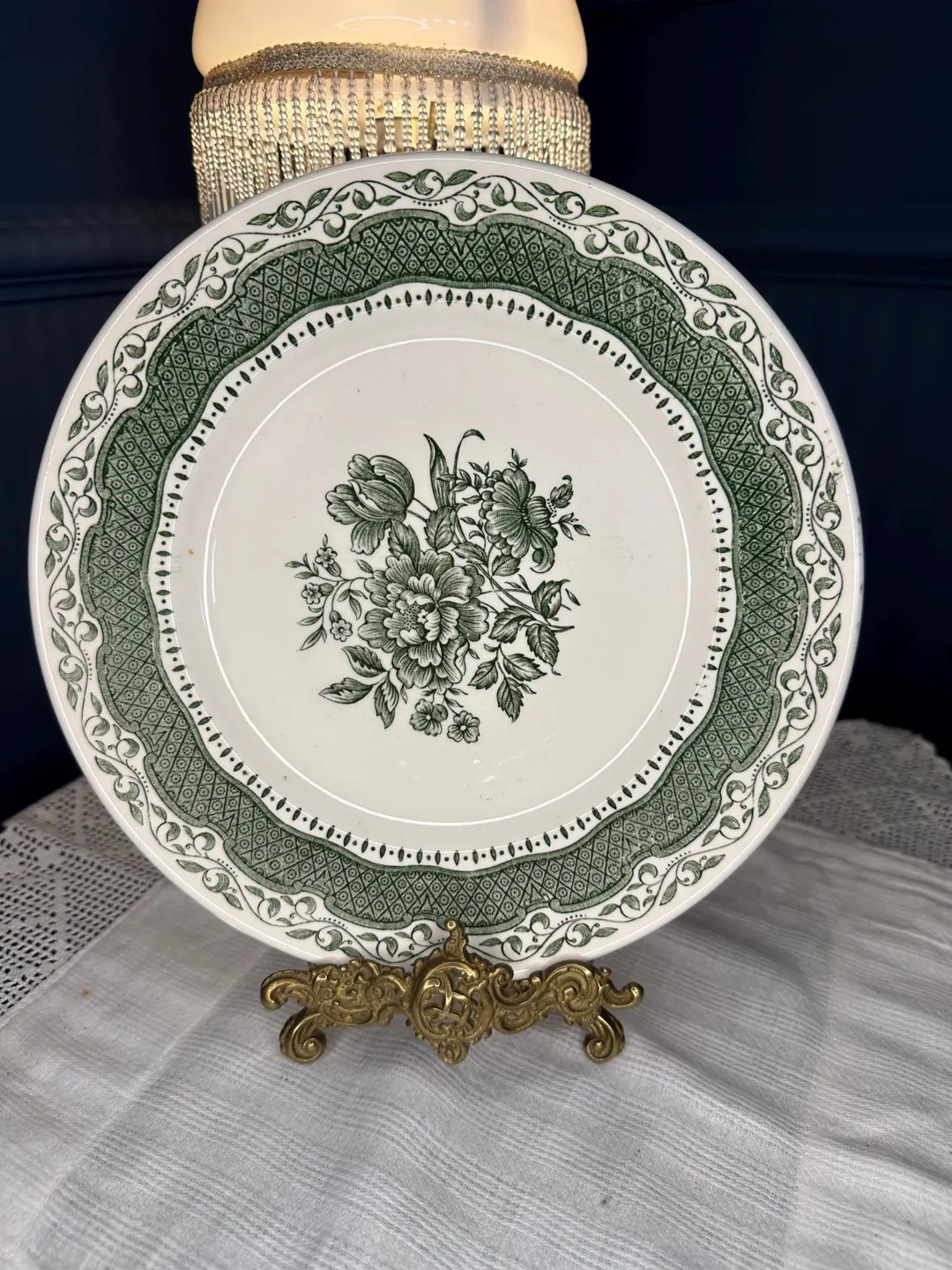 Vintage English Ironstone Plates | Staffordshire Green Floral Dinner Plates | Transferware Tablew... | Etsy (US)