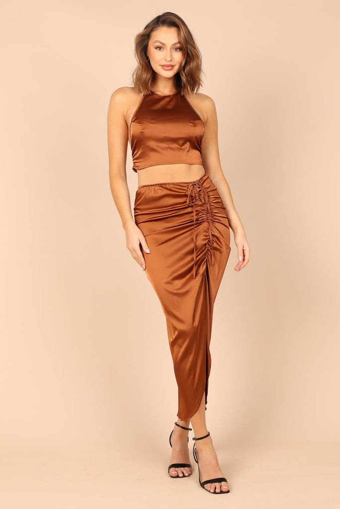 Angelique Open Back Crop Two Piece Set - Cognac | Petal & Pup (US)