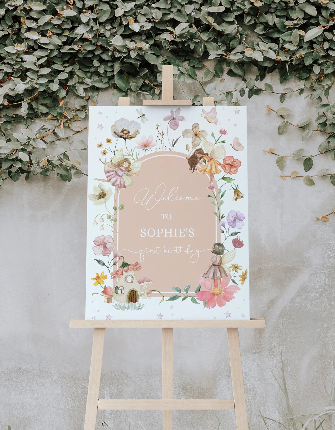 Blush Pink Boho Wildflower Fairy 1st Birthday Welcome Sign Template, Enchanted Fairy First Birthd... | Etsy (US)