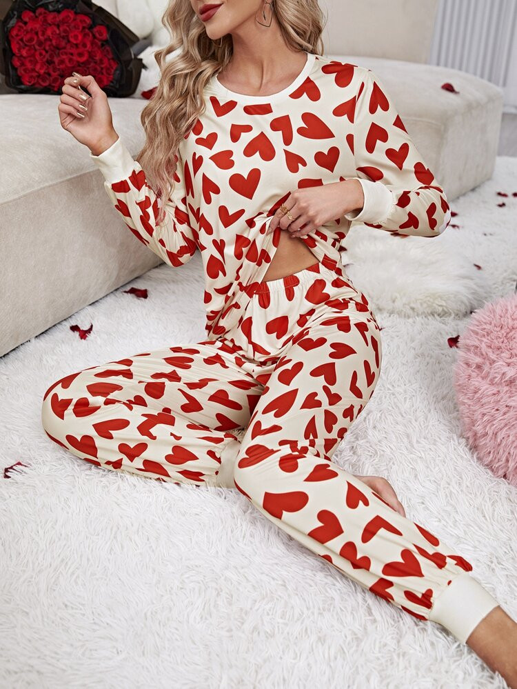 Allover Heart Print PJ Set | SHEIN