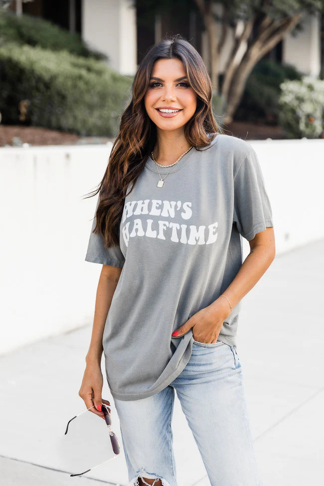 When's Halftime Grey Comfort Color Graphic Tee | Pink Lily