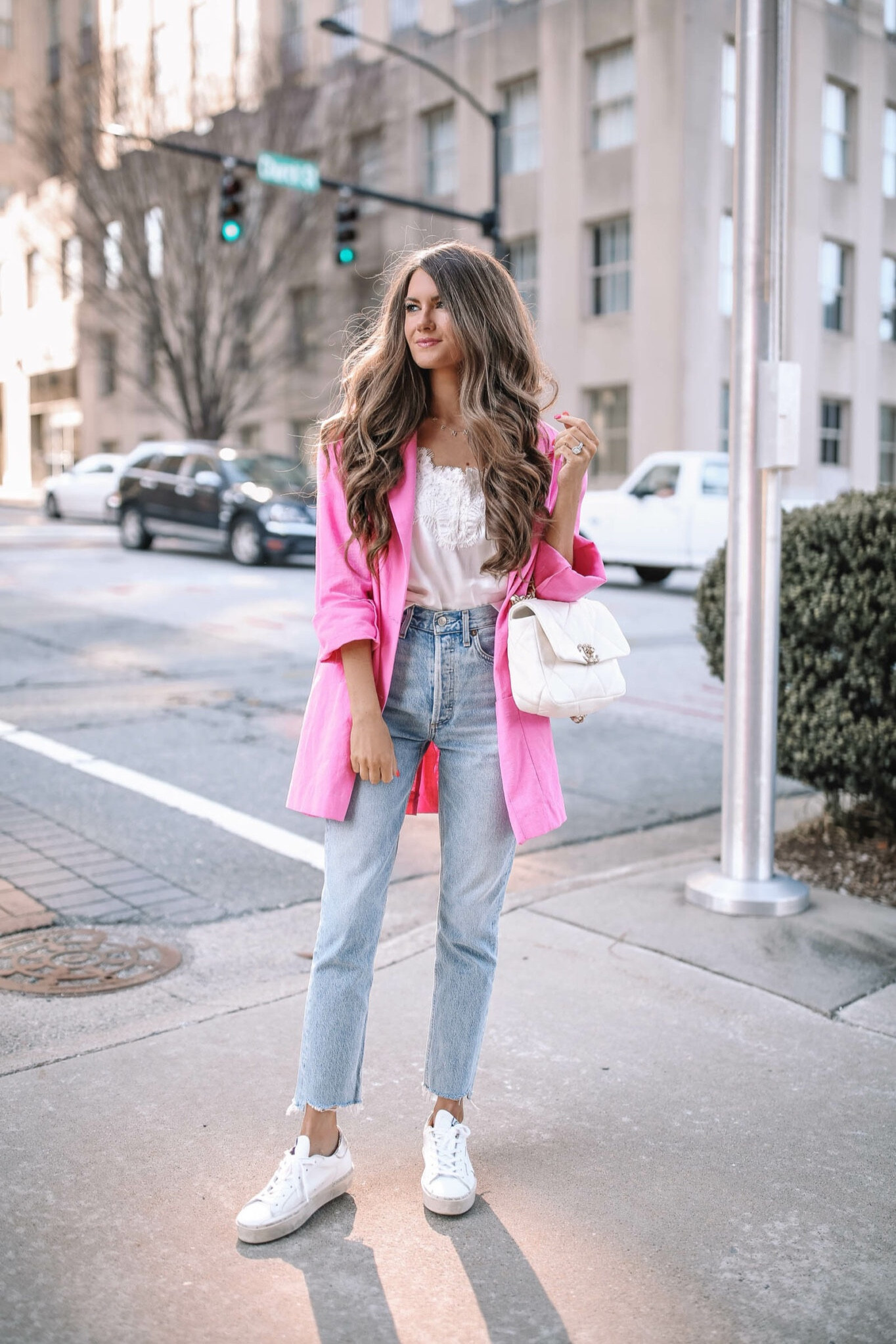 Pink blazer for spring!
Blazer outfit, lace cami, Agolde denim, jeans, golden goose sneakers, whit handbag, Amazon fashion, Amazon find 

#LTKSeasonal #LTKunder100 #LTKunder50