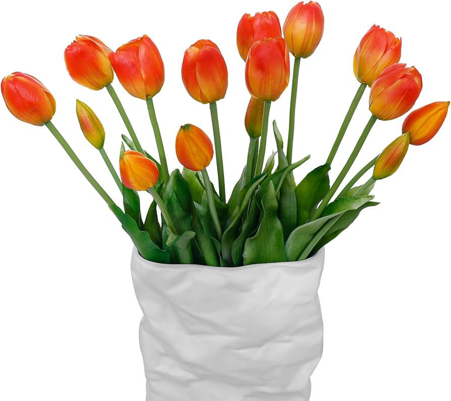 15 Pcs Orange Artificial Flowers Tulips Real Touch Latex Plastic Soft Faux Bouquets for Party, We... | Amazon (US)