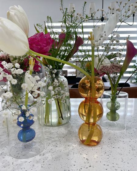 Gorgeous and cute small colored glass vases for table setting. 30th birthday dinner party, flower arrangement, aesthetic vases, clear flower vase 

#LTKFind #LTKunder50 #LTKhome